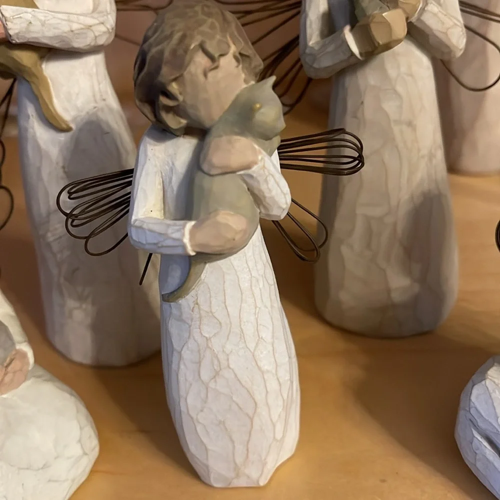 5 Willow Tree Angel Figurines Set for Animals lovers, pets collection